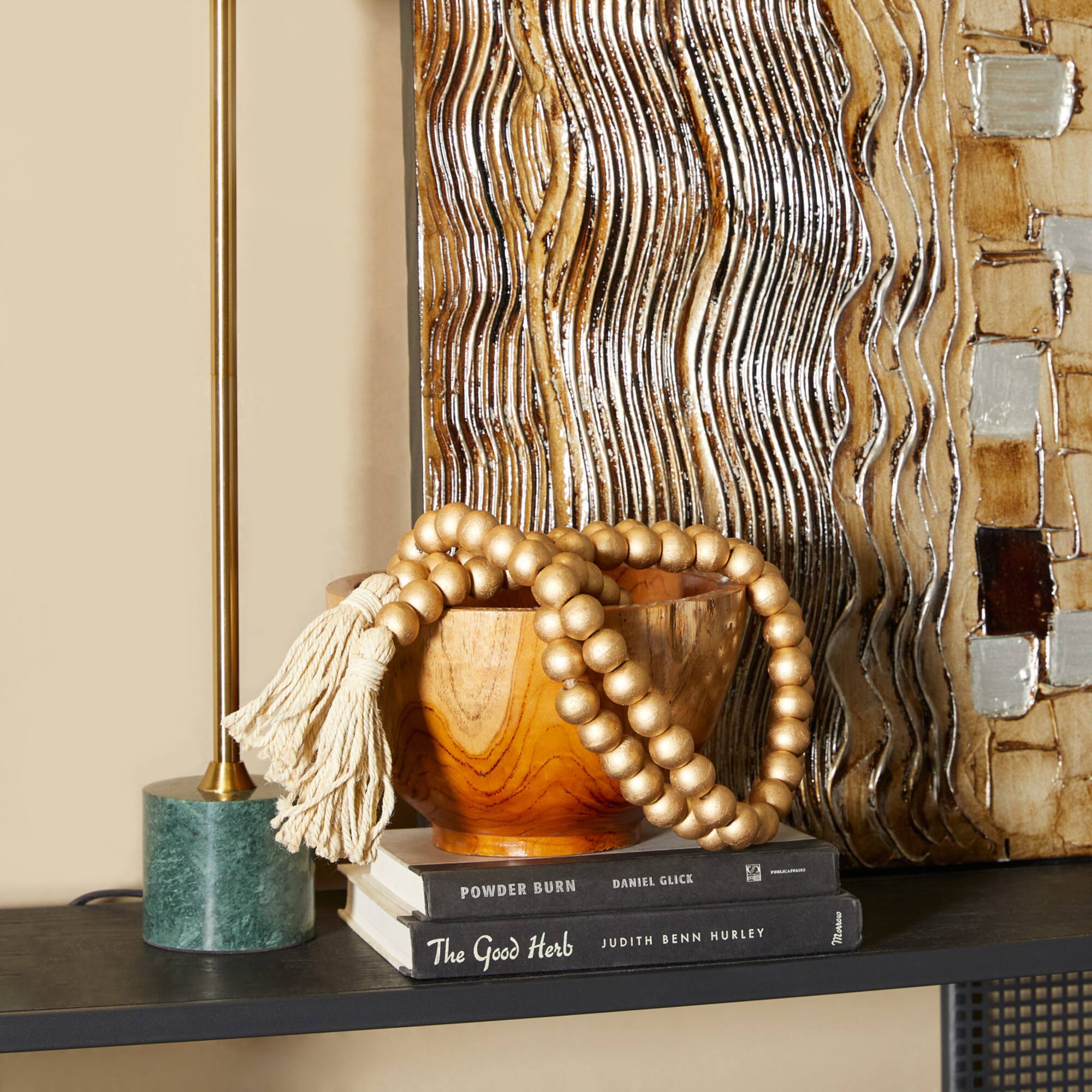 Gold Mango Wood Beaded Garland with Tassel
